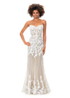 Ivory ASHLEYlauren 11361 strapless mermaid gown featuring an intricate hand-beaded bustier, sweetheart neckline, illusion lining, and a horsehair hemline for added structure.