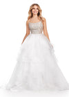 Ivory ASHLEYlauren 11545 Strapless Organza Ball Gown with Beaded Bustier, Ruffled Organza Skirt, and Handkerchief Hem