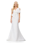 Ivory ASHLEYlauren 11702 Classic Satin Evening Gown with Spaghetti Straps, Illusion V-Neckline, and Statement Oversized Bow