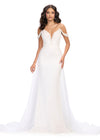 Ivory ASHLEYlauren 11767 Fully Beaded Gown with Sweetheart Neckline, Beaded Off Shoulder Bow Straps, and Flowing Organza Overskirt for a Regal Look
