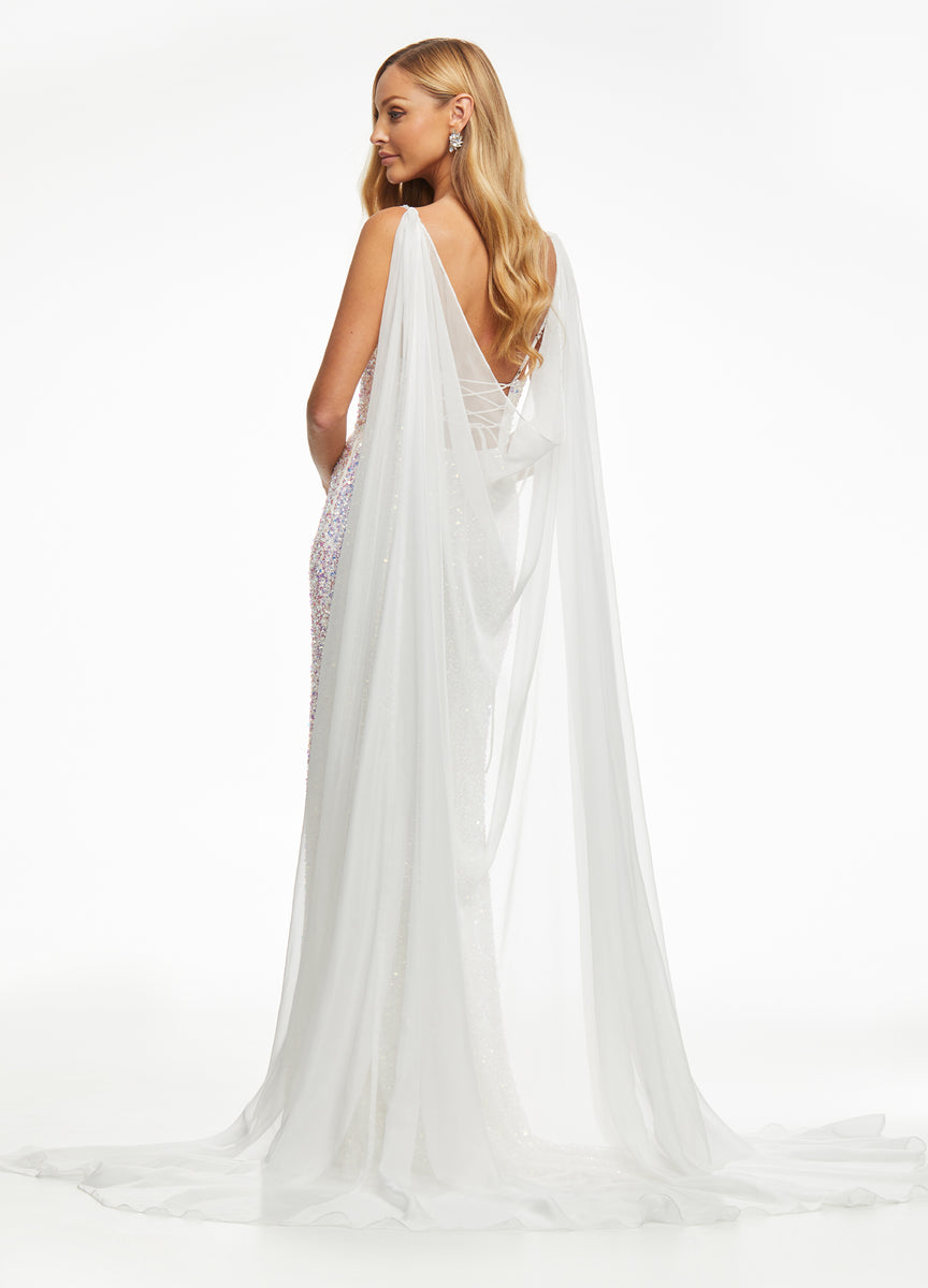 Ashley Lauren ビッグパフスリーブ装飾レースカラーロングドレス ASHLEYlauren 11438 - Beaded Gown with Plunging V-Neckline
