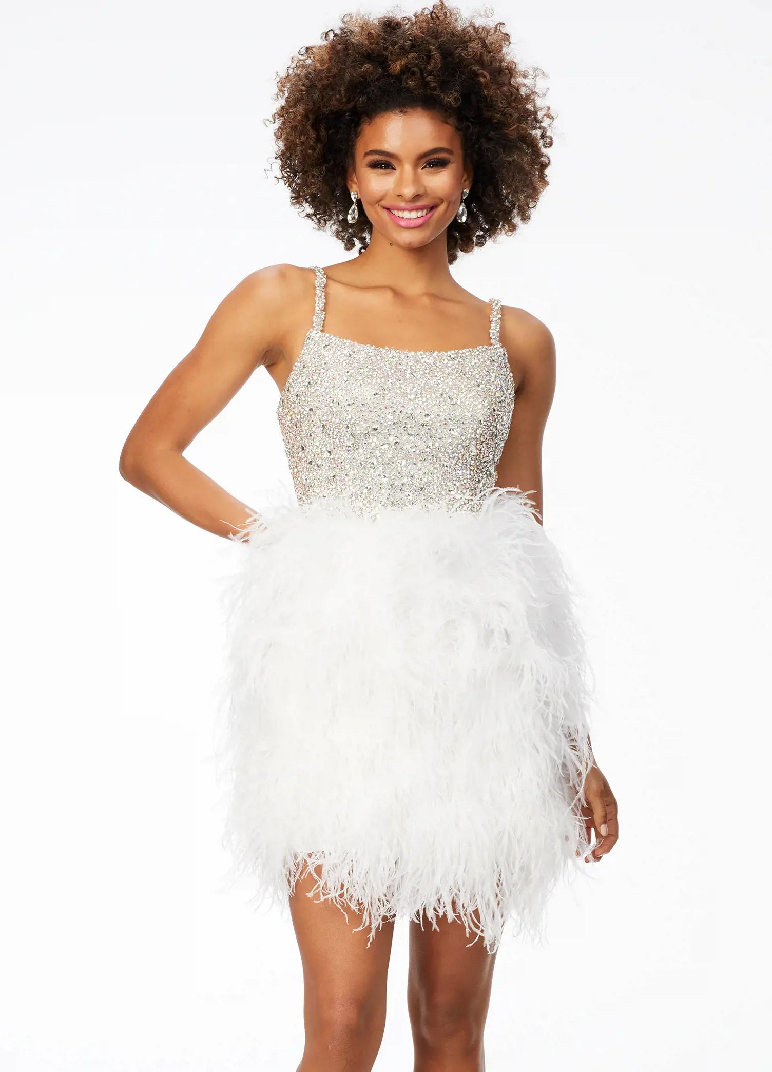 ASHLEYlauren 4537 Feather Cocktail Dress With Crystal Bustier