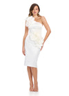 Ivory ASHLEYlauren 4814 One-Shoulder Satin Gown with Large Cascading Floral Details and Fitted Silhouette