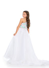 Back - Ivory ASHLEYlauren 8300 One-Shoulder Ball Gown with Fully Beaded Bustier, Oversized Organza Bow, and Flowing A-Line Skirt