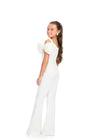 Back - Ivory ASHLEYlauren 8307 Jersey Jumpsuit with Off-Shoulder Bow Accents, Scoop Neckline, and V-Back