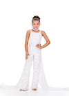 Ivory ASHLEYlauren Kids 8190 Fully Beaded Jumpsuit with Matching Choker and Attached Cape