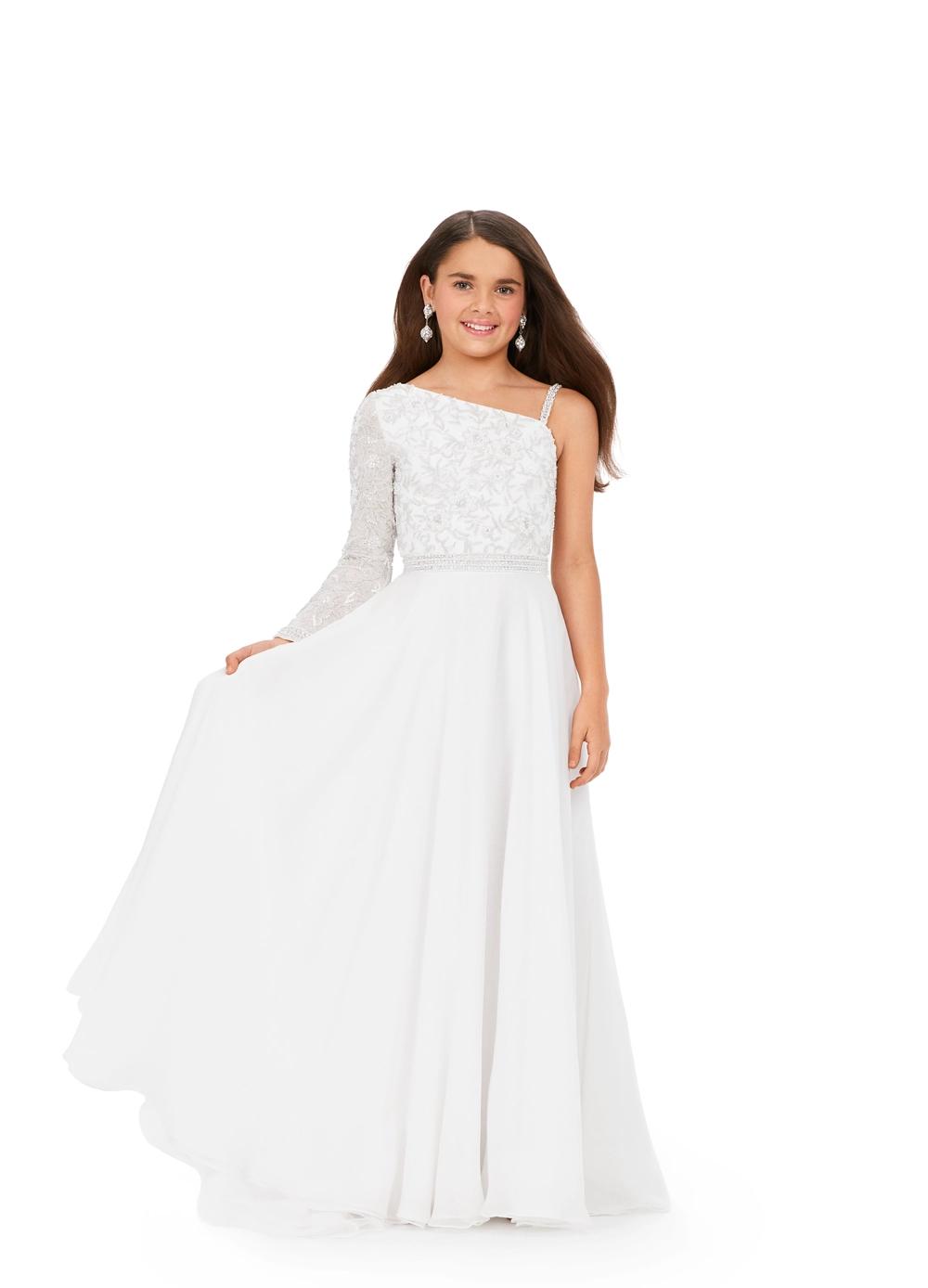 Ivory ASHLEYlauren Kids 8197 One Shoulder Gown with Beaded Bustier and Chiffon Skirt
