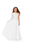 Ivory ASHLEYlauren Kids 8197 One Shoulder Gown with Beaded Bustier and Chiffon Skirt