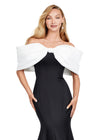 Ivory/Black ASHLEYlauren 11413 Elegant Off Shoulder Mermaid Gown in Double Faceted Satin with Statement Oversized Bow Neckline