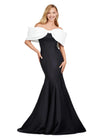 Ivory/Black ASHLEYlauren 11413 Elegant Off Shoulder Mermaid Gown in Double Faceted Satin with Statement Oversized Bow Neckline