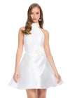 Ivory ASHLEYlauren 4803 Mikado A-Line Dress with Halter Neckline, Ruched Skirt, and 3D Floral Accent