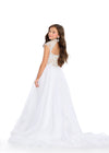 Back - Ivory ASHLEYlauren 8296 Ball Gown with Halter Neckline, Fully Beaded Bodice, Open Back, and Flowing Organza Skirt with Sweeping Train