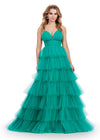 Jade ASHLEYlauren 11622 Tulle Ball Gown with Sweetheart Neckline, Ruched Bustier, Spaghetti Straps, and Tiered Tulle Skirt