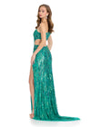 Back - Jade ASHLEYlauren 11789 Fully Beaded One-Shoulder Gown with Cut-Out Sides, Open Back, and Left Leg Slit