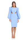 Blue ASHLEYlauren 4811 Scuba Cocktail Dress with Statement Balloon Sleeves, Cut-Out Bodice, and Fitted Skirt
