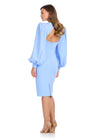 Back - Blue ASHLEYlauren 4811 Scuba Cocktail Dress with Statement Balloon Sleeves, Cut-Out Bodice, and Fitted Skirt