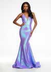Lilac ASHLEYlauren 11108 Sequin Gown with Spaghetti Straps, Illusion V-Neckline, Deep V-Back, Fitted Silhouette, and Horsehair Hem
