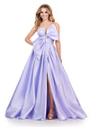 Lilac ASHLEYlauren 11609 Strapless Mikado Ball Gown with Illusion V-Neckline, Oversized Asymmetrical Bow, and A-Line Wrap Skirt