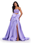 Lilac ASHLEYlauren 11650 Two-Piece Ball Gown with Intricately Beaded Strapless Bustier, A-Line Taffeta Skirt, and Statement Oversized Bow Detail