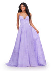 Lilac ASHLEYlauren 11658 Fully Beaded A-Line Tulle Gown with Sweetheart Neckline, Intricate Bow Accents, and Lace Up Back