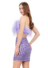 Back - Lilac ASHLEYlauren 4599 – A stunning two-piece set featuring a strapless feather bustier and a fully beaded fitted skirt. This gorgeous, statement-making outfit is a must-have addition to your closet.