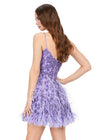 Back - Lilac ASHLEYlauren 4604 – A fabulous cocktail dress featuring intricate beading throughout, a sweetheart neckline, spaghetti straps, and an A-line skirt adorned with feather details. Perfect for turning heads on the dance floor or stage.