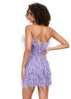 Back - Lilac ASHLEYlauren 4615 – A stunning, fully beaded strapless cocktail dress featuring feather details and a fitted skirt. Perfect for making a bold statement and feeling like royalty at any event.