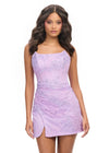Lilac ASHLEYlauren 4713 Strapless Lace Applique Cocktail Dress with Corset Bustier and Wrap Skirt