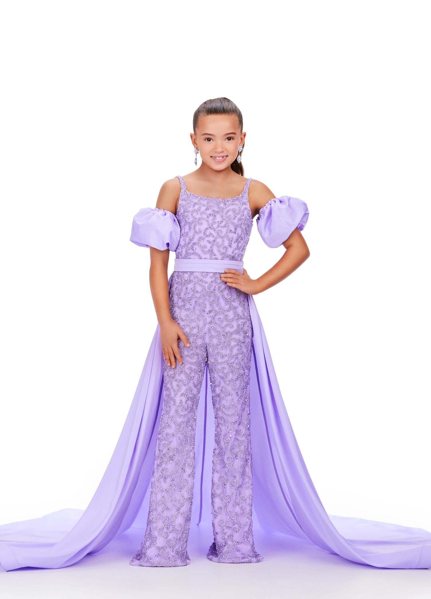 ASHLEYlauren 8269 Kids Beaded Jumpsuit with Overskirt