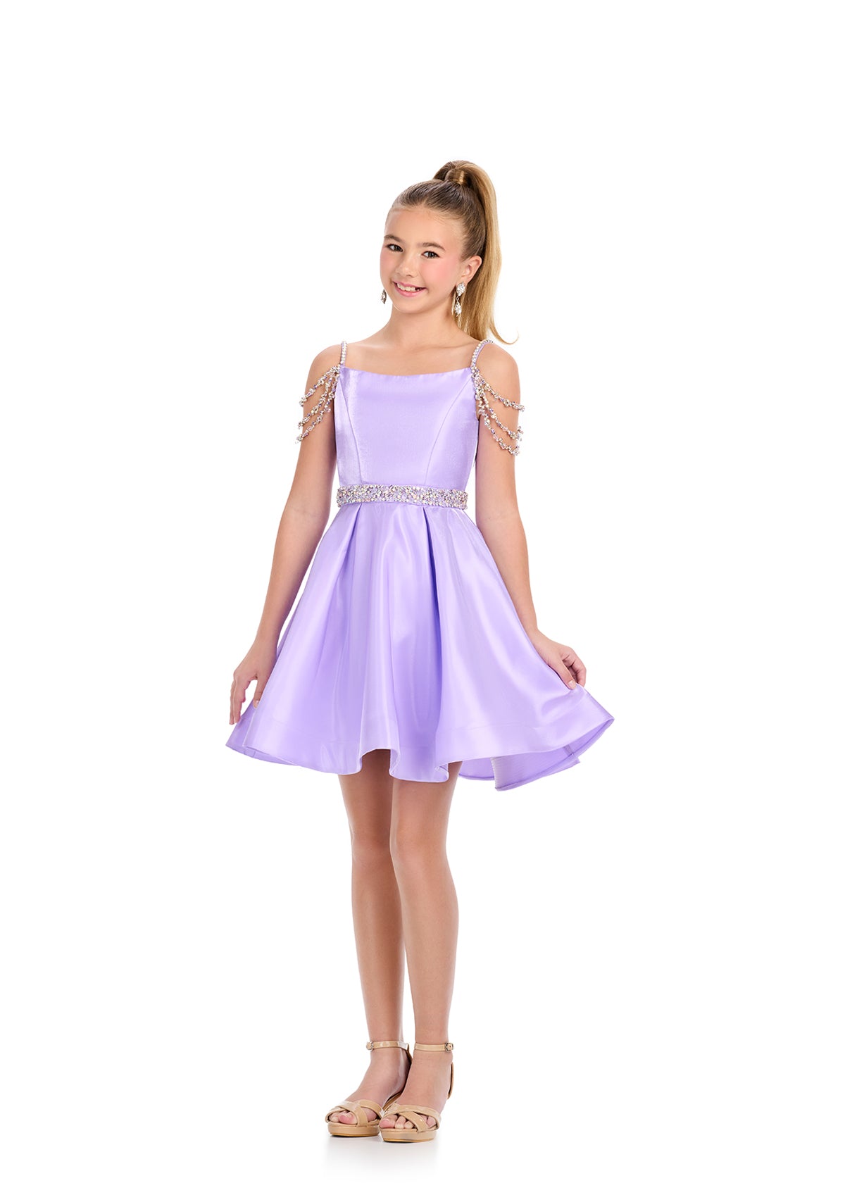 ASHLEYlauren 8277 Kids Satin Off Shoulder Dress