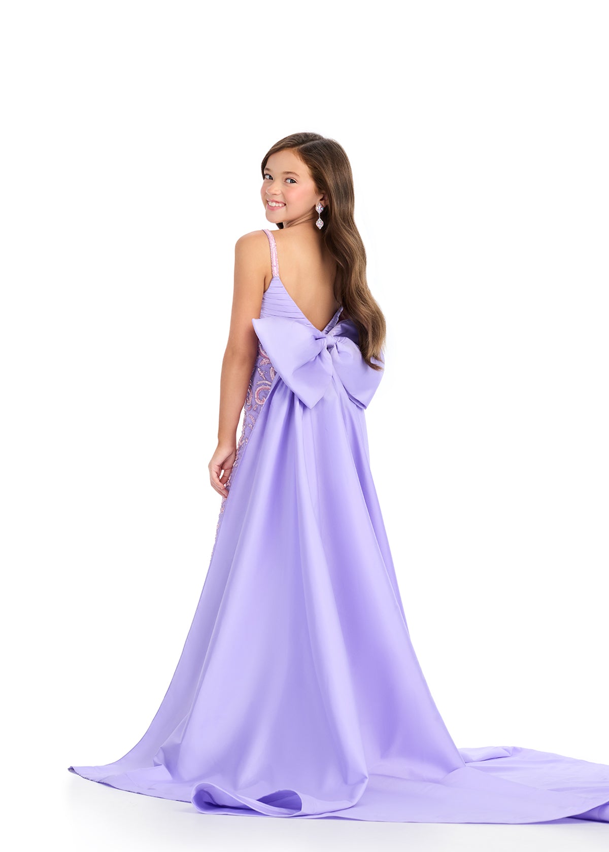 ASHLEYlauren 8292 Beaded Jumpsuit with Oversized Bow and Train
