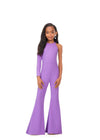 Lilac ASHLEYlauren Kids 8159 chic scuba jumpsuit featuring a crew neckline, one long sleeve design, and flare pants for a modern and stylish look, perfect for any special occasion.