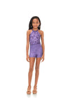 Lilac ASHLEYlauren Kids 8187 Hand Beaded Halter Romper with Beaded Bodice and Shorts