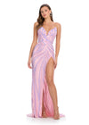 Lilac/Pink ASHLEYlauren 11236 strapless gown featuring a sweetheart neckline, modern floral sequin motif cascading down the bustier and skirt, and a left leg slit for a glamorous and head-turning look.