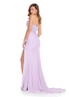 Back - Lilac ASHLEYlauren 11691 Spaghetti Strap Gown with Beaded Corset Bustier, Press-On Stone Accents, and Left Leg Slit