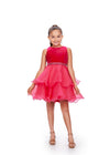 Magenta ASHLEYlauren Kids 8216 Velvet and Organza Cocktail Dress with Beaded Waistband