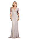Marble ASHLEYlauren 11430 High Fashion Fully Beaded Fitted Gown with Elegant V-Neckline and Statement Cape Sleeves