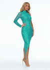 Mint ASHLEYlauren 1975 stylish beaded dress featuring a high neckline, one sleeve, and an asymmetrical hemline for a bold and head-turning look.