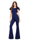 Navy ASHLEYlauren 11422 stylish scuba jumpsuit featuring a crew neckline and dramatic oversized bow sleeves for a bold and elegant look.