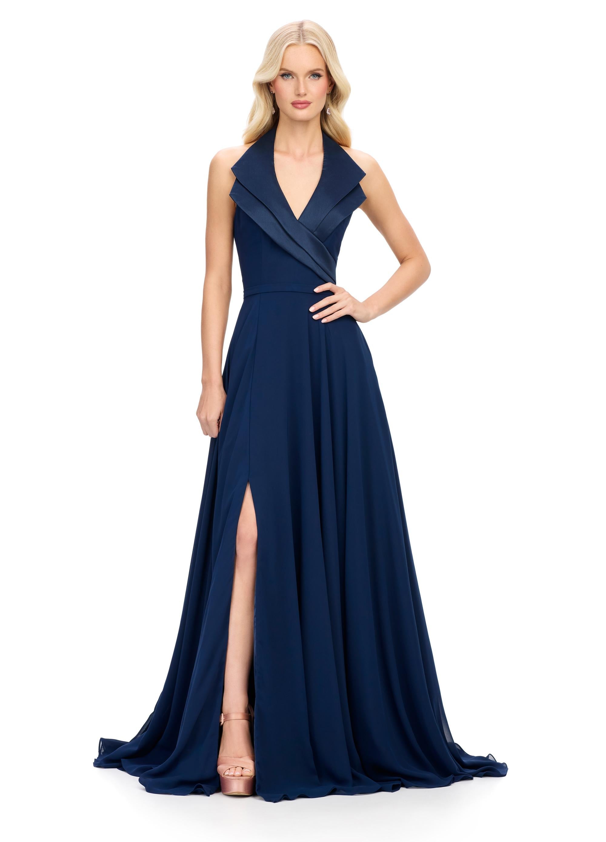 ASHLEYlauren 11753 - Chiffon Gown with Halter Neckline
