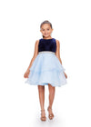 Navy/Sky ASHLEYlauren Kids 8216 Velvet and Organza Cocktail Dress with Beaded Waistband