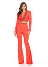 Neon Orange ASHLEYlauren 11761 Two-Piece Scuba Jumpsuit with Deep V-Neckline and Press-On Stone Accents