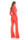 Back View -Neon Orange ASHLEYlauren 11761 Two-Piece Scuba Jumpsuit with Deep V-Neckline and Press-On Stone Accents