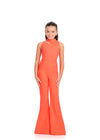 Neon Orange ASHLEYlauren 8313 Scuba Jumpsuit with High Neckline, Illusion Cut-Out, and Sleek Tailored Fit