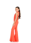 Neon Orange ASHLEYlauren 8313 Scuba Jumpsuit with High Neckline, Illusion Cut-Out, and Sleek Tailored Fit. Back View