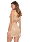 Back - Nude ASHLEYlauren 4808 Fully Beaded Cocktail Dress with One Sleeve, Cowl Neckline, Cut-Out Detail, and Left Leg Slit