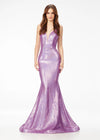 Orchid ASHLEYlauren 11108 Sequin Gown with Spaghetti Straps, Illusion V-Neckline, Deep V-Back, Fitted Silhouette, and Horsehair Hem