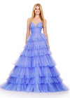 Orchid ASHLEYlauren 11622 Tulle Ball Gown with Sweetheart Neckline, Ruched Bustier, Spaghetti Straps, and Tiered Tulle Skirt