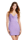 Orchid ASHLEYlauren 4580 fully beaded cocktail dress featuring delicate spaghetti straps, a cowl neckline, and a fitted skirt for a sleek and glamorous look.