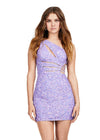 Orchid ASHLEYlauren 4650 fully sequin cocktail dress featuring a one shoulder neckline, shark bite cut out at the waist with knot details, and a fitted skirt for a bold and glamorous look.